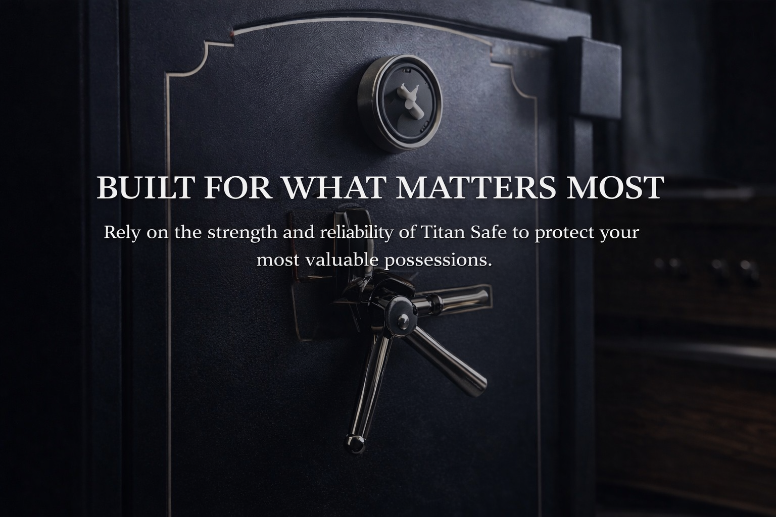 Black safe with text 'Built for what matters most' and Titan Safe branding.
