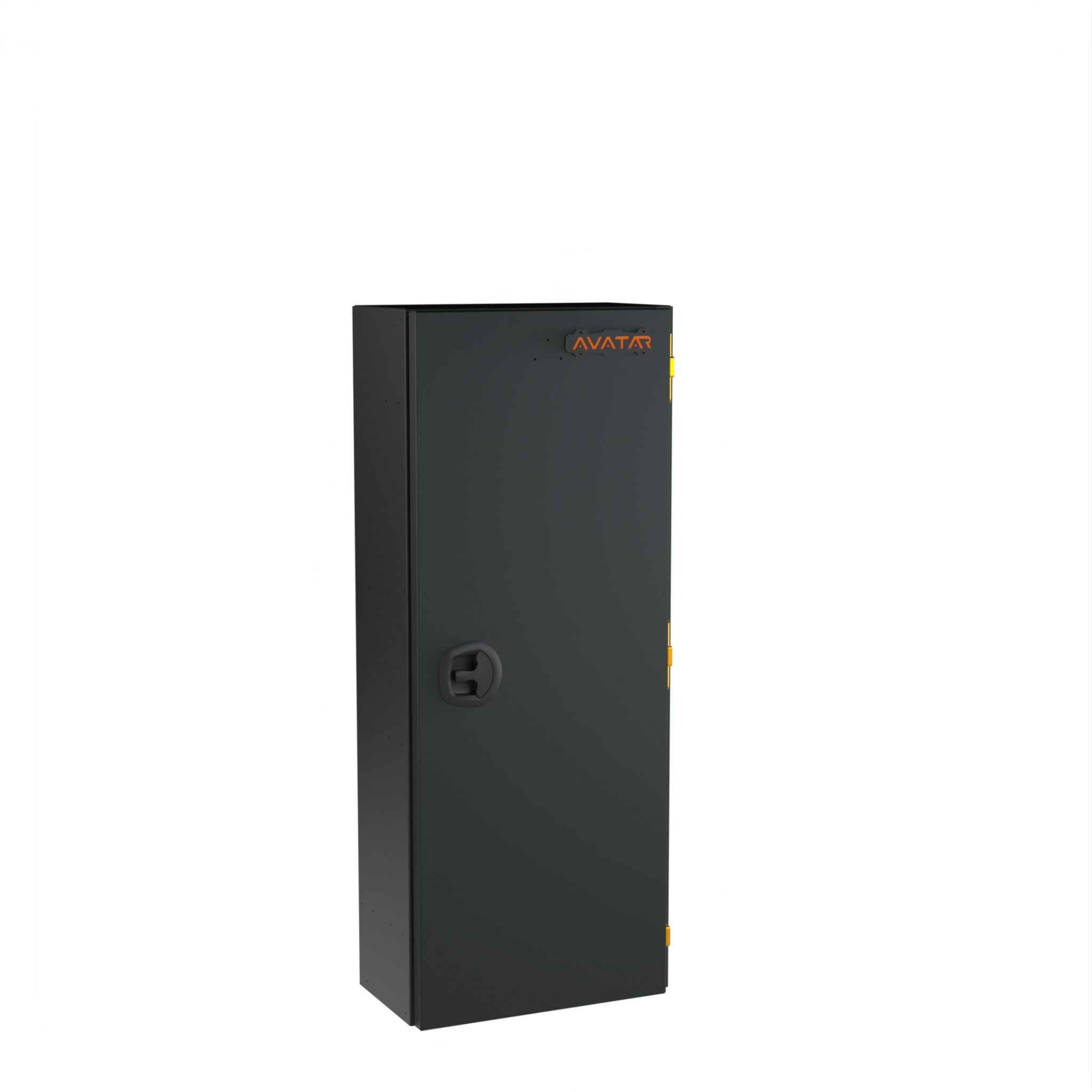 Black metal safe box with 'Avanta' branding on a white background